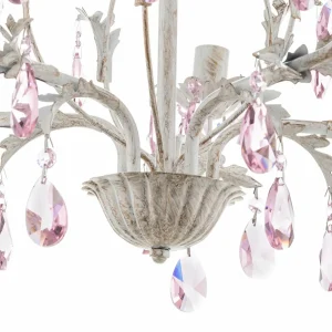 Store ONLI Lustre Kate, 5 lampes blanc, cristaux rosés