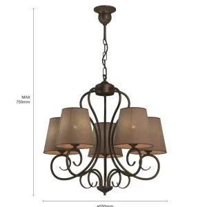 Cheap Lamkur Lustre Midgrad à cinq lampes, brun
