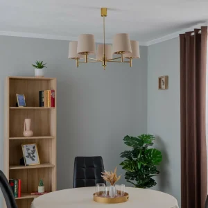 Shop Argon Lustre Polo, 5 lampes, beige/laiton foncé