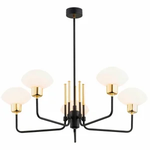 Shop Argon Lustre Ravello, à 5 lampes, noir/blanc/or