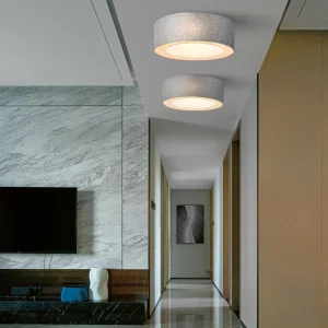 Store Maytoni plafonnier Bergamo, gris/blanc, lin, Ø 52 cm