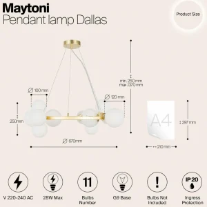 Fashion Maytoni suspension Dallas, à 11 lampes, doré/blanc