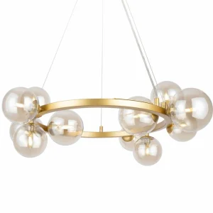 Cheap Maytoni suspension Dallas, 11 lampes, doré/ambre