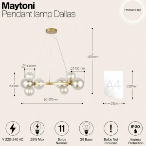 Cheap Maytoni suspension Dallas, 11 lampes, doré/ambre