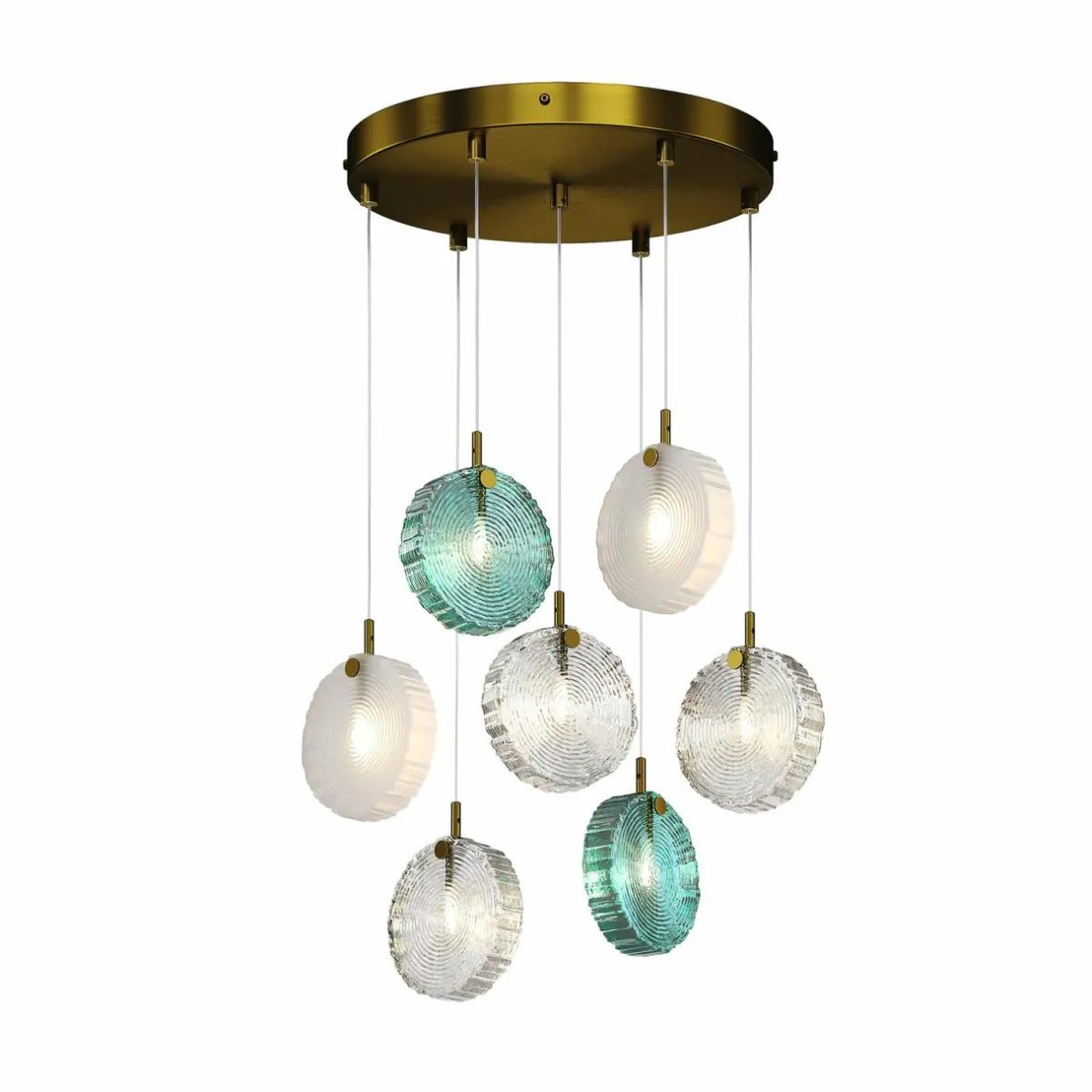 Hot Maytoni suspension Frozen, à 7 lampes, multicolore / laiton, verre