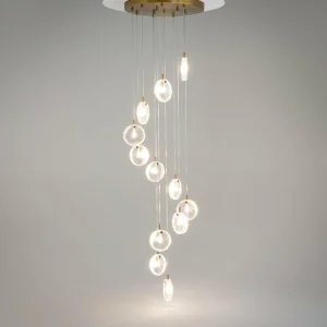 Online Maytoni Suspension Frozen, 12 lampes, transparent / laiton, verre