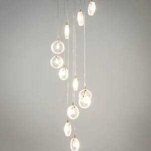 Online Maytoni Suspension Frozen, 12 lampes, transparent / laiton, verre