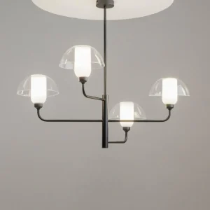 Store Maytoni suspension Memory, 4 lampes, noir, céramique, verre