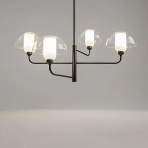 Store Maytoni suspension Memory, 4 lampes, noir, céramique, verre