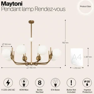 Hot Maytoni suspension Rendez-vous, à 8 lampes, couleur laiton