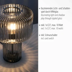 Best Paul Neuhaus lampe à poser Fungus, fumé, verre, 34 cm