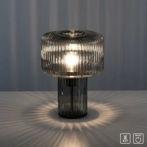Best Paul Neuhaus lampe à poser Fungus, fumé, verre, 34 cm
