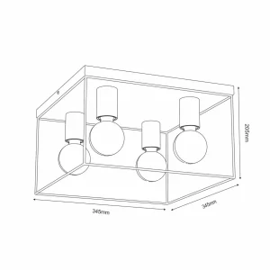 Flash Sale Luminex Plafonnier Anna cadre métal à 4 lampes carré