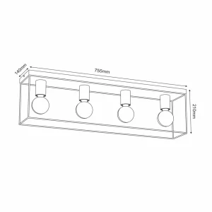 Sale Luminex Plafonnier Anna cadre métal à 4 lampes rectangle