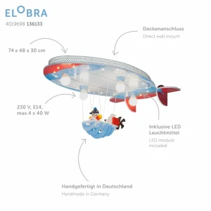New Elobra Plafonnier Aéronef avec Joe, bleu-rouge-blanc