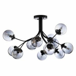 New Avonni Plafonnier AV-4286-12-BSY avec sphères verre fumé