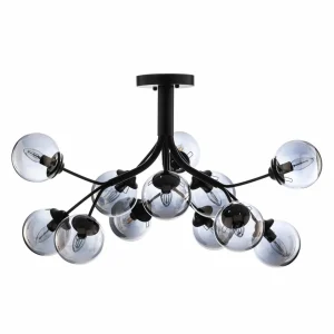 New Avonni Plafonnier AV-4286-12-BSY avec sphères verre fumé