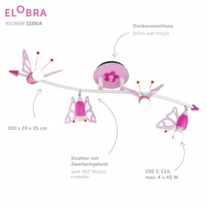 New Elobra Plafonnier avec spots Falter avec des papillons