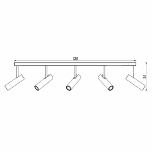 Best Luminex Plafonnier Axion, 5 lampes, couleur titane, allongé, acier