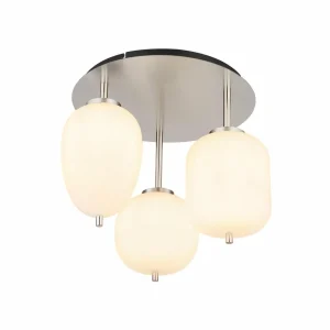 Store Globo Plafonnier Blacky I, nickel/opal, Ø 46 cm, 3 lampes, verre