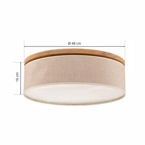 Discount BRITOP Plafonnier Canvas, beige, bois de chêne, Ø 48 cm, E27