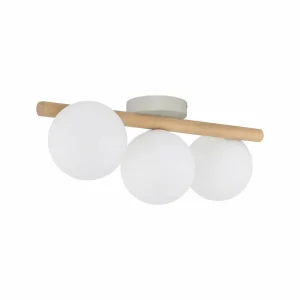 Outlet TK Lighting Plafonnier Estera, verre opalin, bois, à 3 lampes