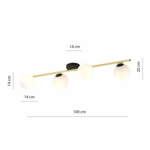 Discount Euluna Plafonnier Glassy 4 lampes linéaire noir/or/opale