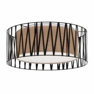 Hot TK Lighting Plafonnier Harmony, noir, Jute Natur, Ø 50 cm