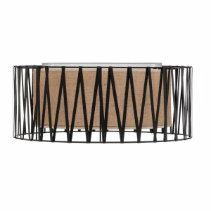 Hot TK Lighting Plafonnier Harmony, noir, Jute Natur, Ø 50 cm
