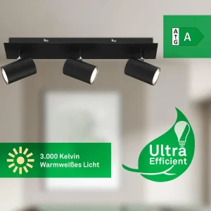 Discount Briloner Plafonnier Isil A, noir, 3 lampes, métal, orientable