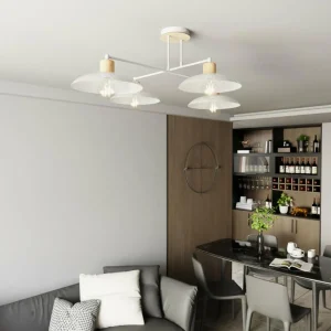 Fashion EMIBIG LIGHTING Plafonnier Kobe à 4 lampes, acier, bois, blanc