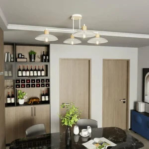 Fashion EMIBIG LIGHTING Plafonnier Kobe à 4 lampes, acier, bois, blanc
