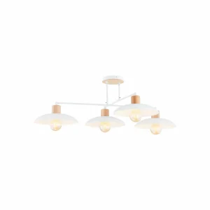 Fashion EMIBIG LIGHTING Plafonnier Kobe à 4 lampes, acier, bois, blanc