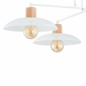 Fashion EMIBIG LIGHTING Plafonnier Kobe à 4 lampes, acier, bois, blanc