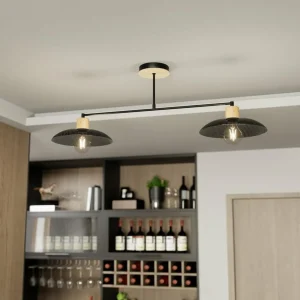 Cheap EMIBIG LIGHTING Plafonnier Kobe, à 2 lampes, acier, bois, noir