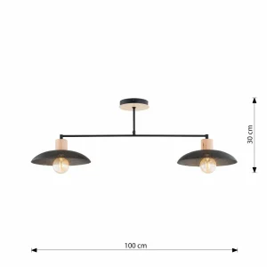 Cheap EMIBIG LIGHTING Plafonnier Kobe, à 2 lampes, acier, bois, noir