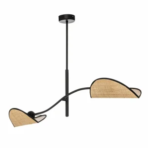 Outlet EMIBIG LIGHTING Plafonnier Lotus, noir/aspect rotin, à 2 lampes