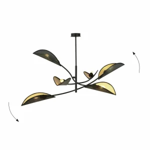 Clearance Euluna Plafonnier Lotus, noir/doré, à 6 lampes