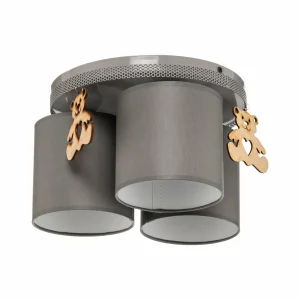 Flash Sale Eko-Light Plafonnier Mis, gris avec ours en bois, à 3 lampes