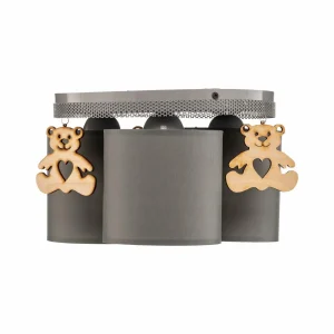Flash Sale Eko-Light Plafonnier Mis, gris avec ours en bois, à 3 lampes