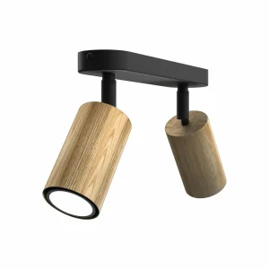 Cheap Luminex Plafonnier Nise, à 2 lampes, acier noir, bois