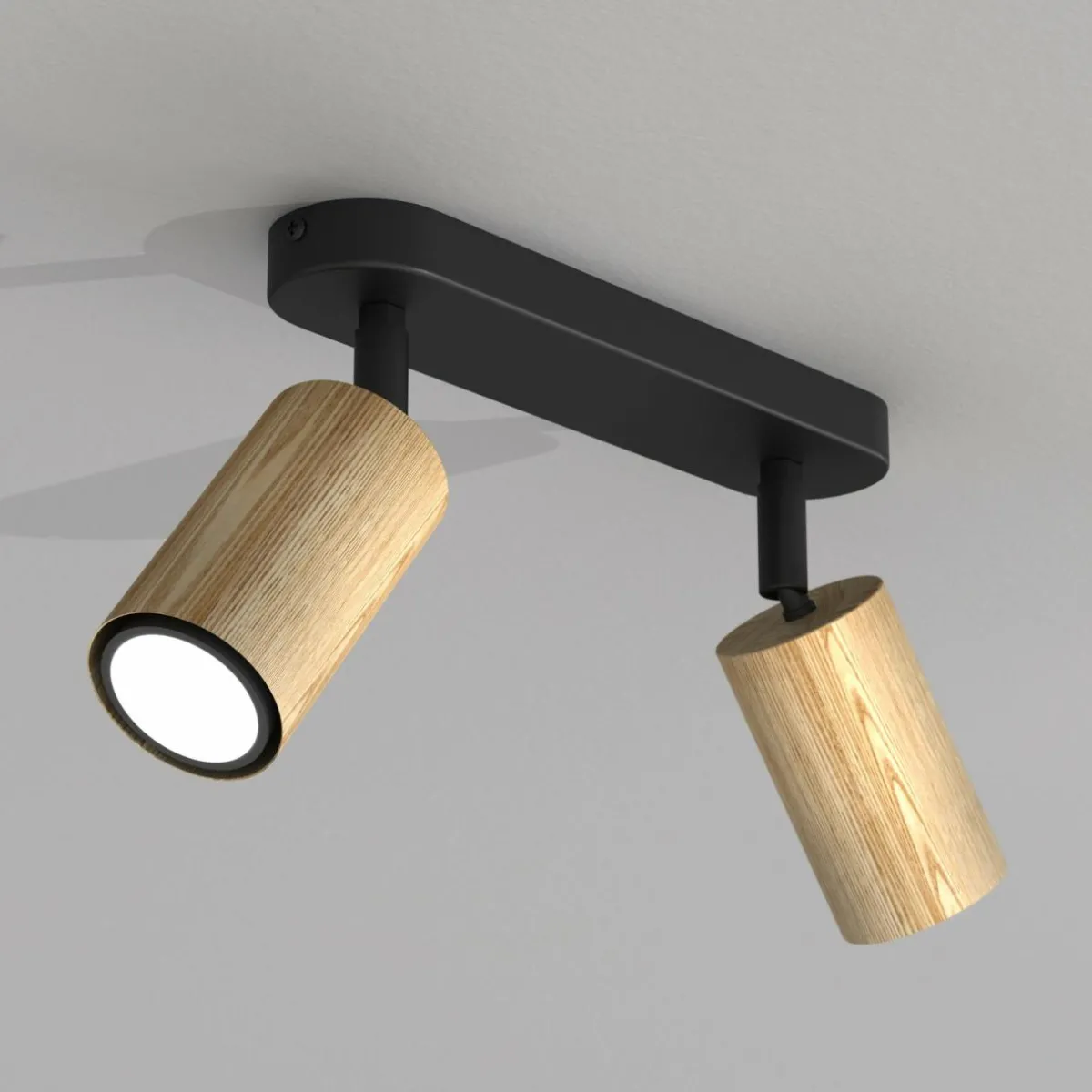 plafonnier_nise___lampes_acier_noir_bois_2.webp Cheap Luminex Plafonnier Nise, à 2 lampes, acier noir, bois