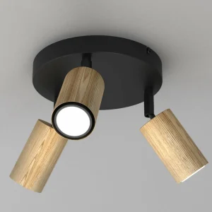 Cheap Luminex Plafonnier Nise, 3 lampes, rond, acier noir, bois