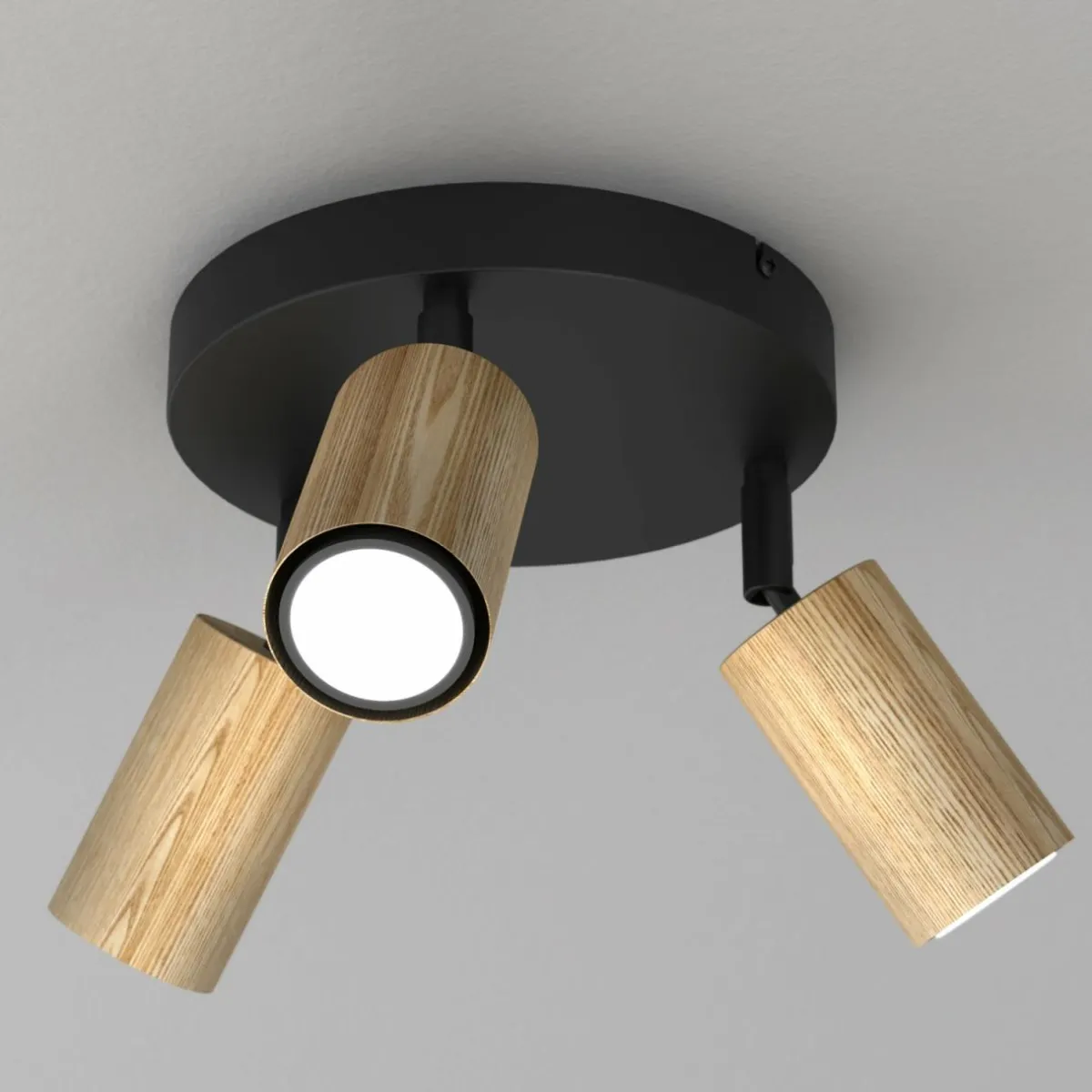 plafonnier_nise__lampes_rond_acier_noir_bois_1.webp Cheap Luminex Plafonnier Nise, 3 lampes, rond, acier noir, bois