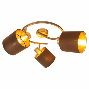 Best Sale Näve Plafonnier rond Maron à 3 lampes tissu, brun/doré