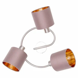 Best Sale Näve Plafonnier rond Maron à 3 lampes tissu, brun/doré