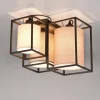 Outlet Trio Lighting Plafonnier Ross avec abat-jour tissu, à 3 lampes