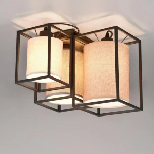 Outlet Trio Lighting Plafonnier Ross avec abat-jour tissu, à 3 lampes
