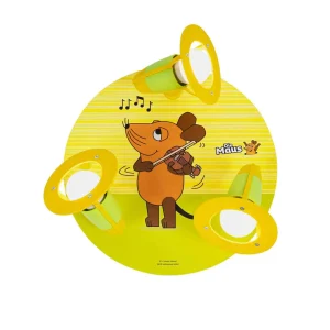Discount Elobra Plafonnier Souris, jaune, Ø 29 cm, 3 lampes, bois