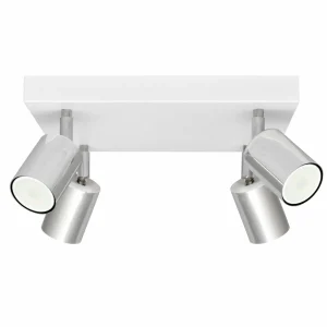 Online HELAM Plafonnier Tune II, blanc/chrome, métal, 4 lampes, carré
